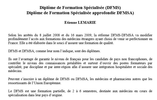 Diplôme de Formation Médicale Spécialisée. Etienne Lemarié
