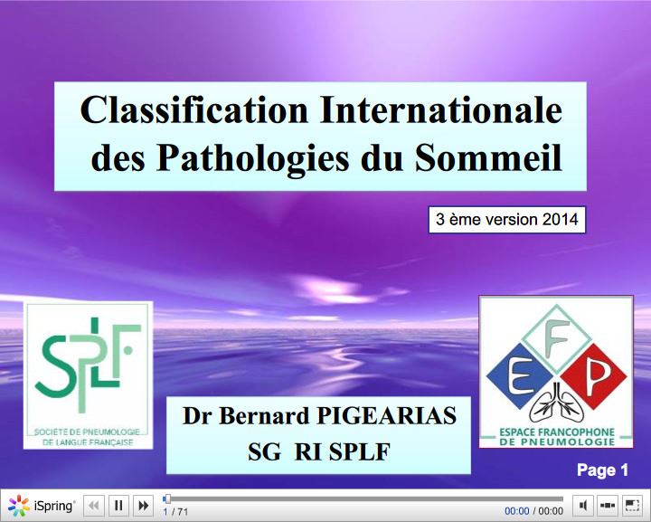 Classification Internationale des Pathologies du Sommeil. Bernard Pigearias