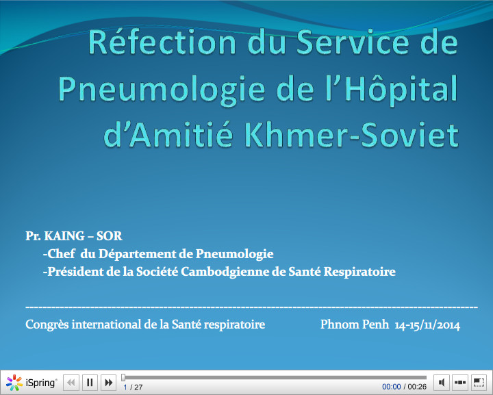 Réfection du Service de Pneumologie de l'Hôpital d'Amitié Khmer-Soviet. Kaing-SOR