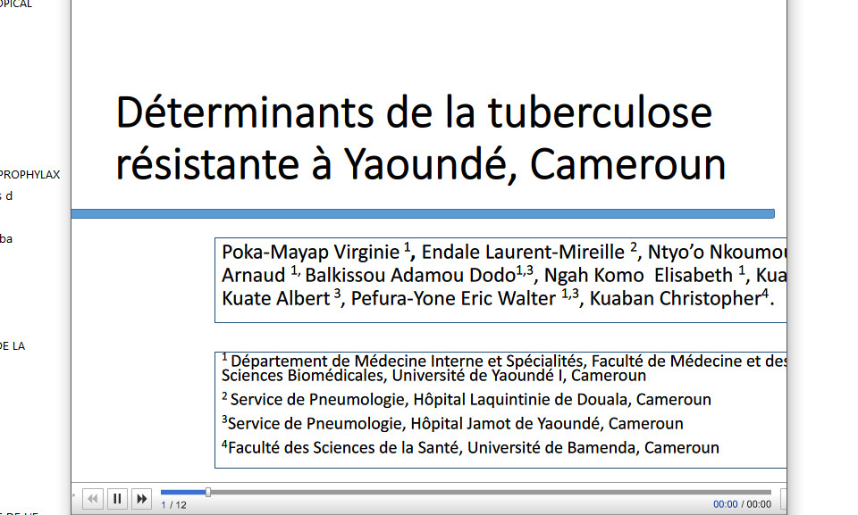 Déterminants de la tuberculose résistante à  Yaoundé. V Poka-Mayap