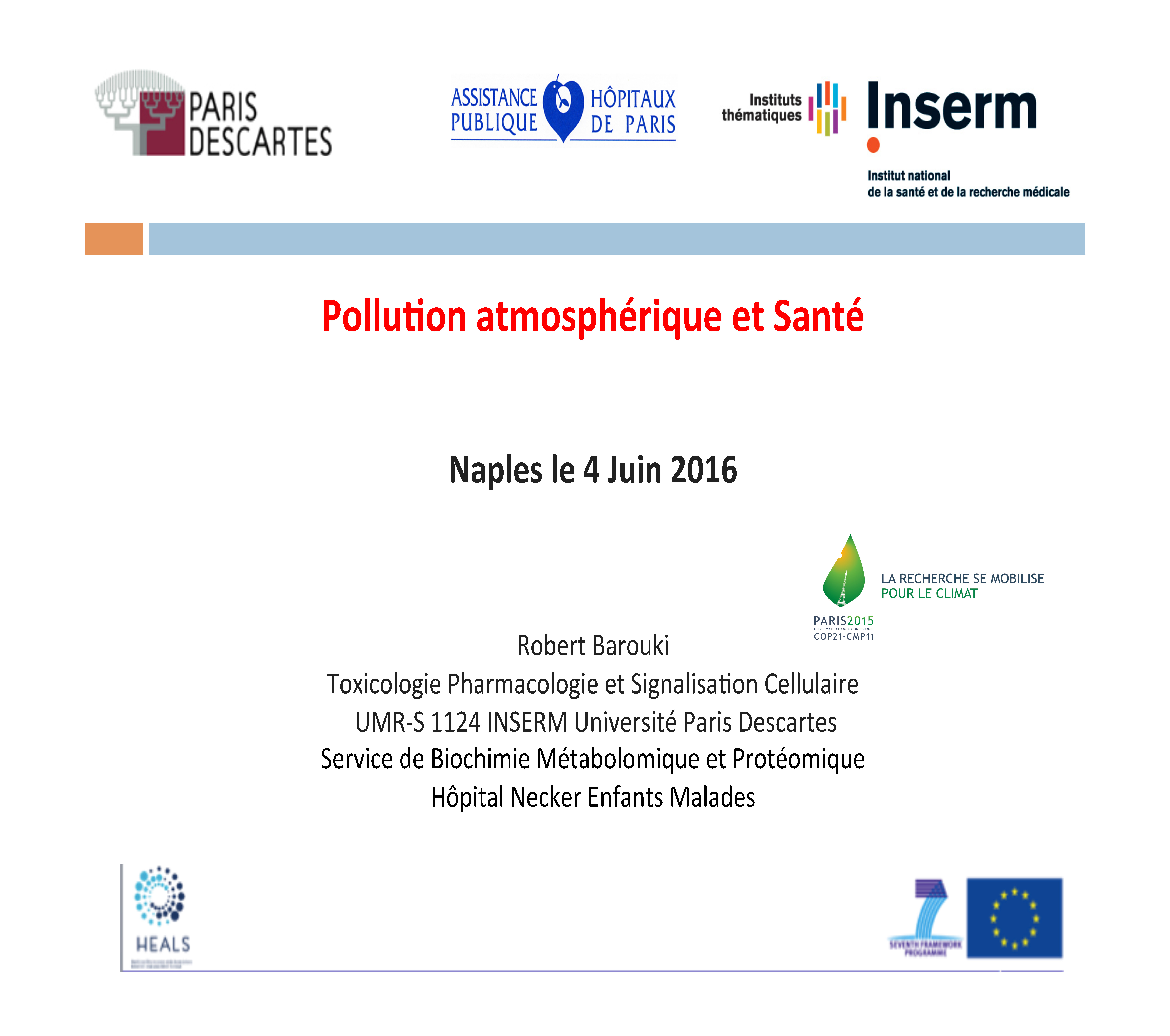 Pollution atmosphérique et santé. Robert Barouki