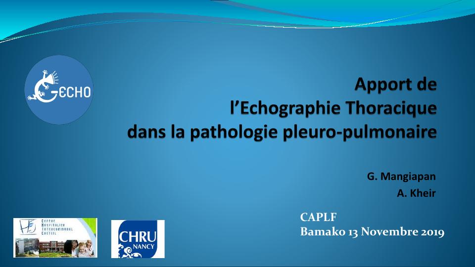 Apport de l'Echographie Thoracique dans la pathologie pleuro-pulmonaire. G. Mangiapan