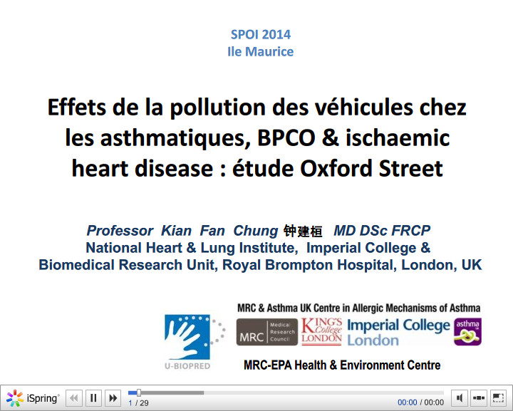 Effets de la pollution des véhicules chez les asthmatiques, BPCO & ischaemic heart disease. Etude Oxford Street. Kian Fan Chung