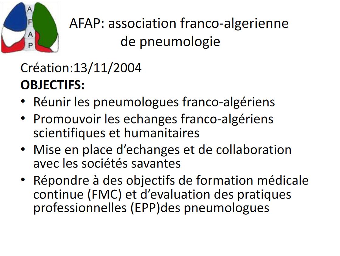 AFAP : Association franco-algerienne de pneumologie. Présentation