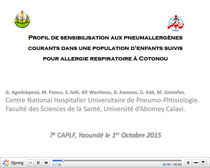 Profil de sensibilisation aux pneumallergènes courants dans une population d'enfants suivis pour allergie respiratoire à  Cotonou. G. Agodokpessi