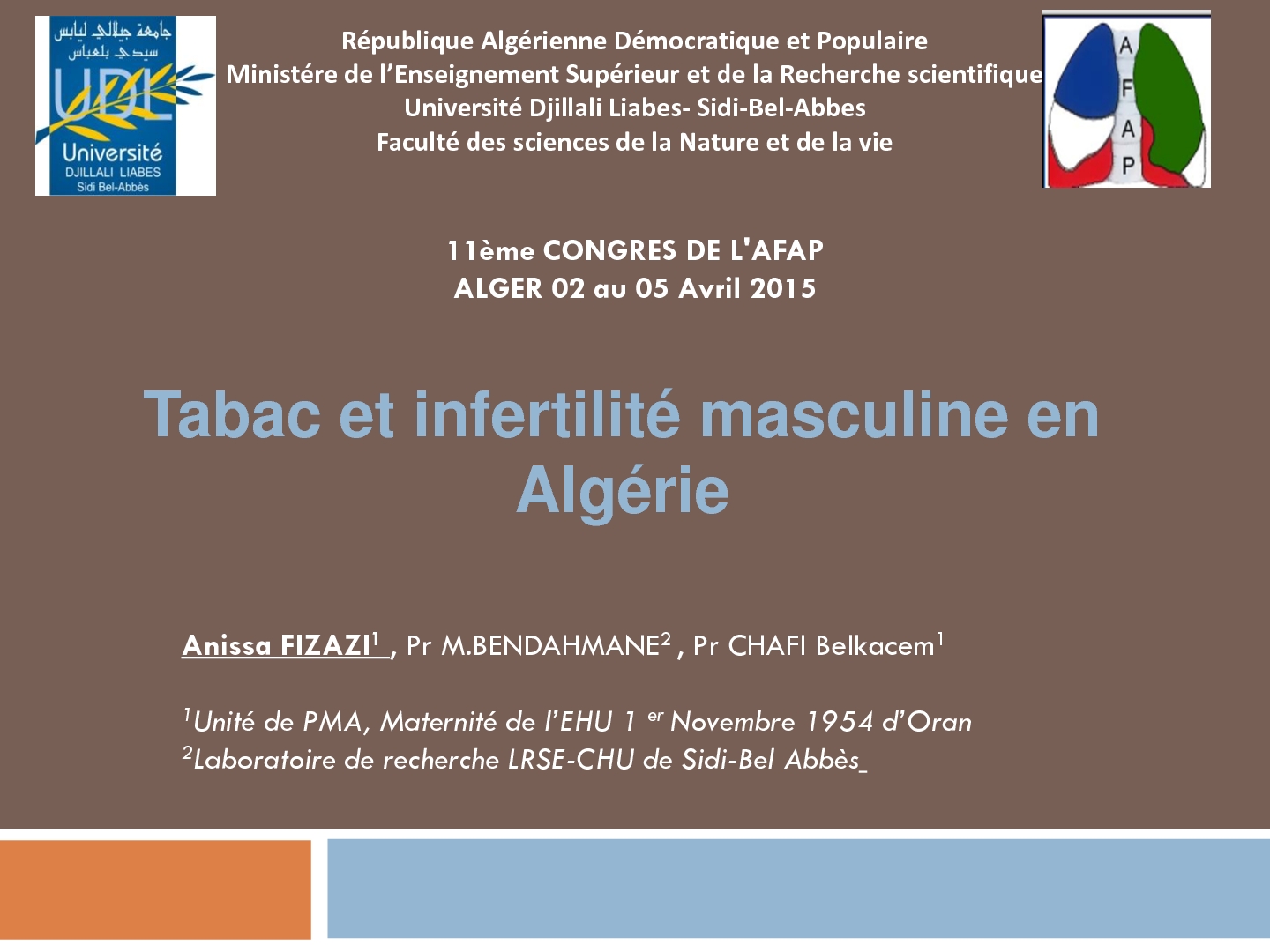 Tabac et infertilité masculine en Algérie. Anissa Fizazi