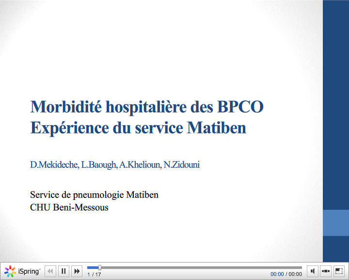 Morbidité hospitalière des BPCO Expérience du service Matiben. D. Mekideche