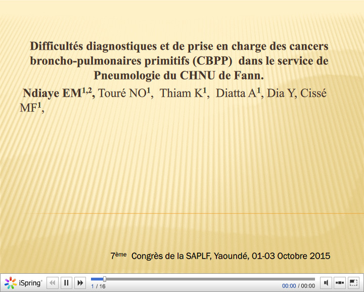 Difficultés diagnostiques et de prise en charge des cancers broncho-pulmonaires primitifs (CBPP) dans le service de Pneumologie du CHNU de Fann. EM. Ndiaye