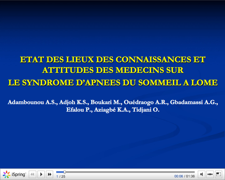 Etat des lieux des connaissances et attitudes des médecins sur le syndrome d'apnées du sommeil a LOME. A.S. Adambounou