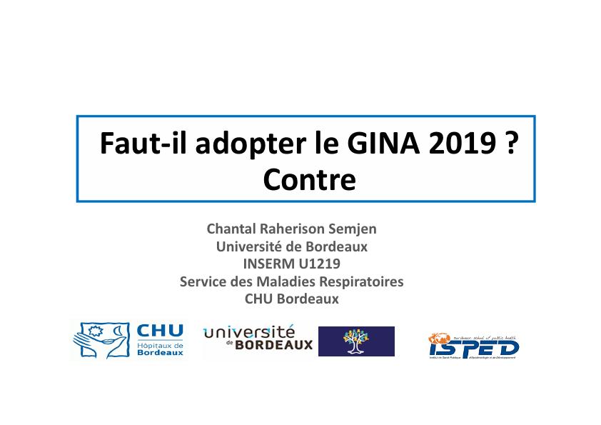 Faut-il adopter le GINA 2019. Contre. Chantal Raherison Semjen